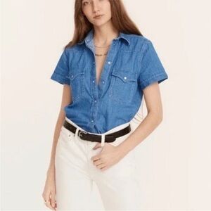 J. Crew Classic-Fit Short-Sleeve Western Chambray Shirt pearl snap Rodeo S  4